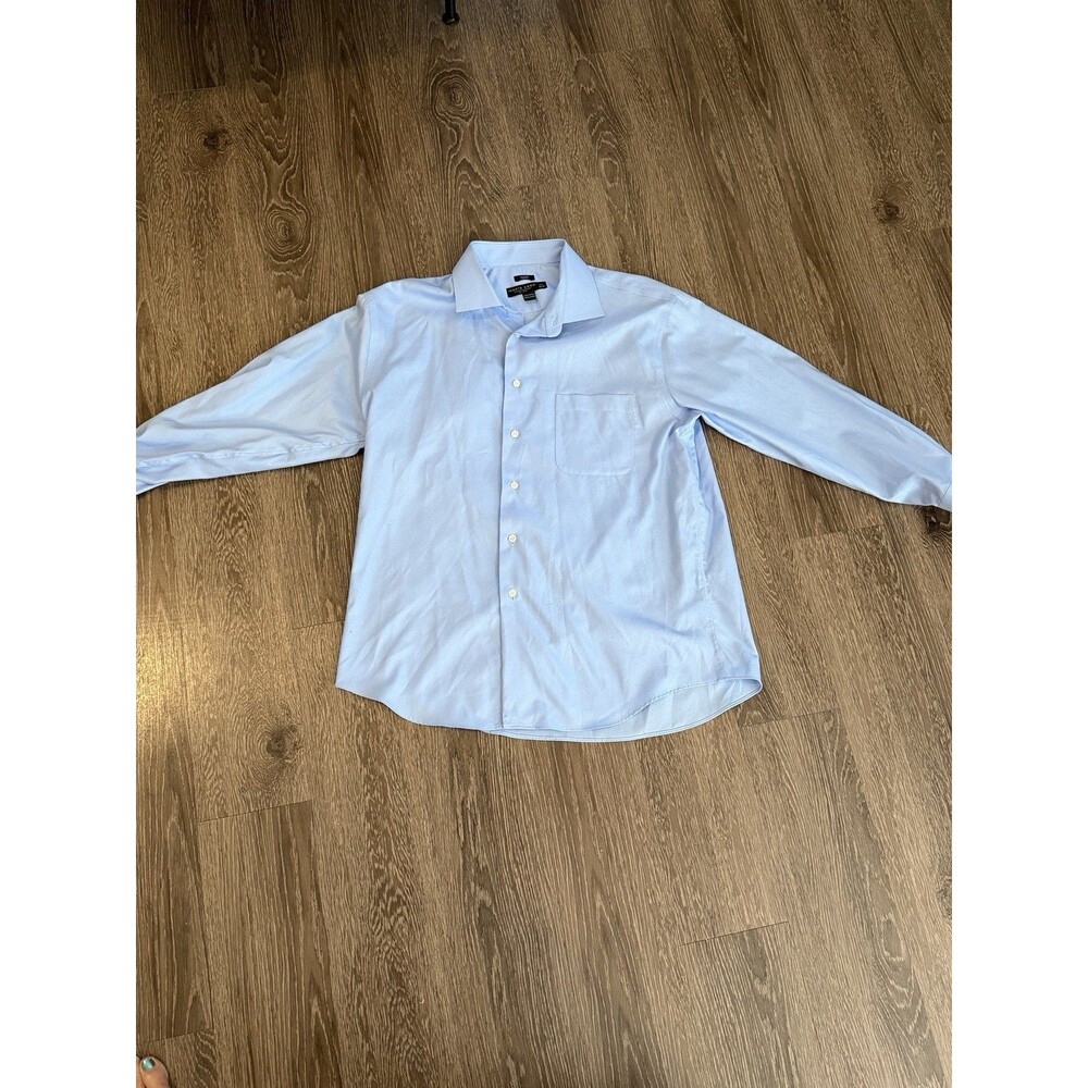 Pronto Uomo Dress Shirt Mens 17.5 32/33 Blue Non-Iron Cotton Long Sleeve Slim
